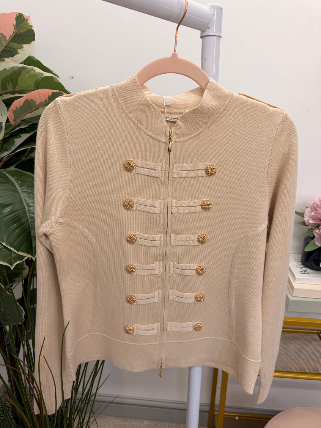 Ladies Fashion Military Knitted Cardigan Jumper - Black, Plum, Beige & Brown