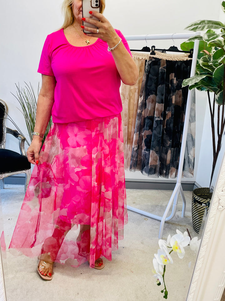 LADIES NET SUMMER MIDI SKIRT - PINK, BLACK, BEIGE