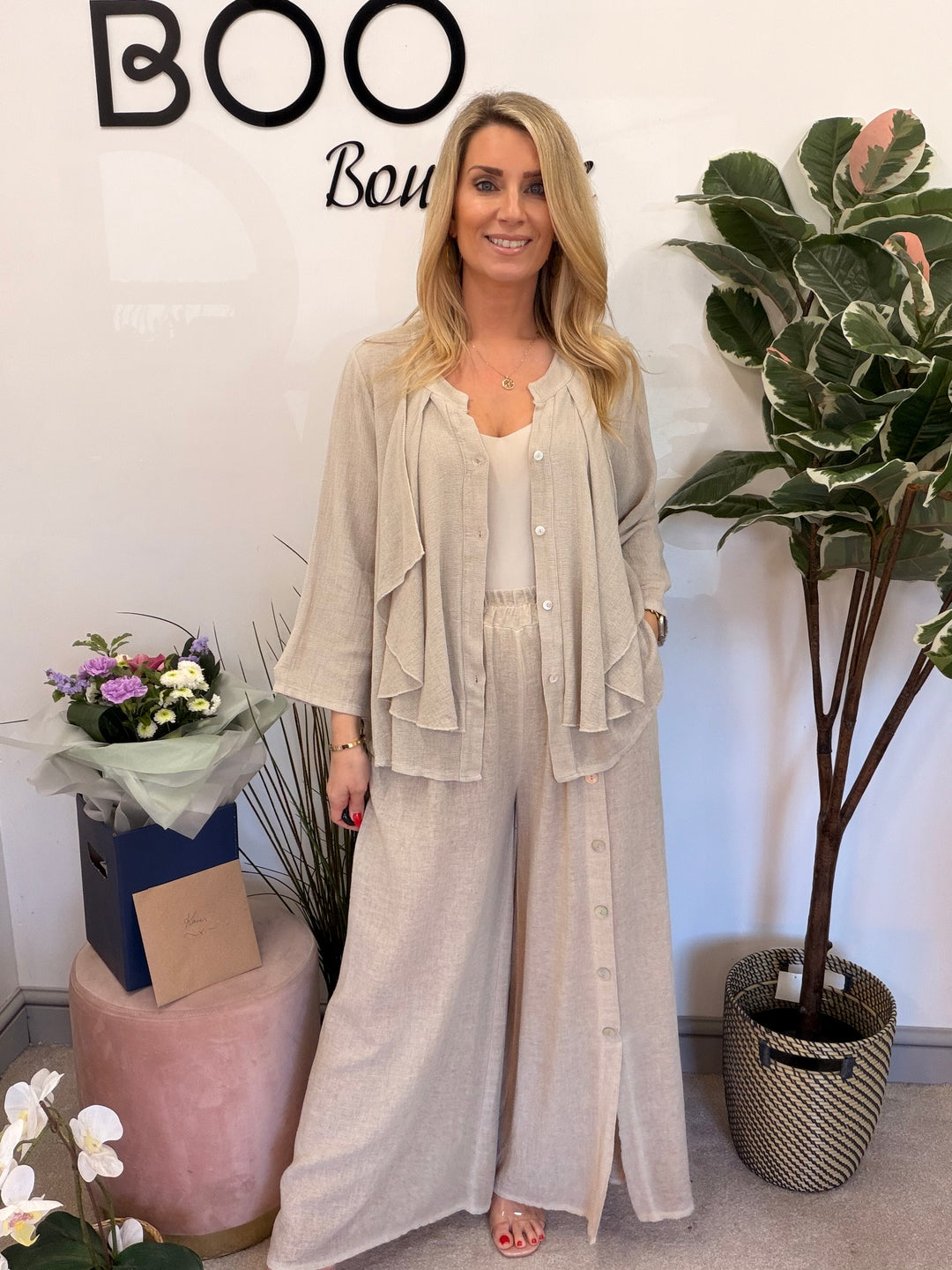 Ladies Fashion Waterfall Teabag Linen Top - lime, blue, turquoise, white, beige