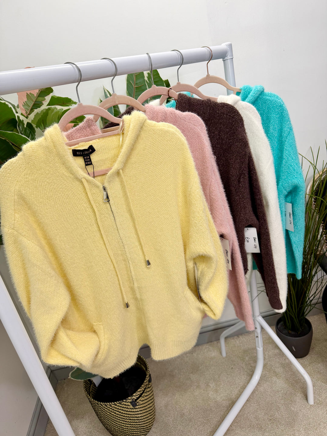 LADIES SOFT FLUFFY HOODY CARDIGAN - LEMON, AQUA, BROWN, PINK, WHITE