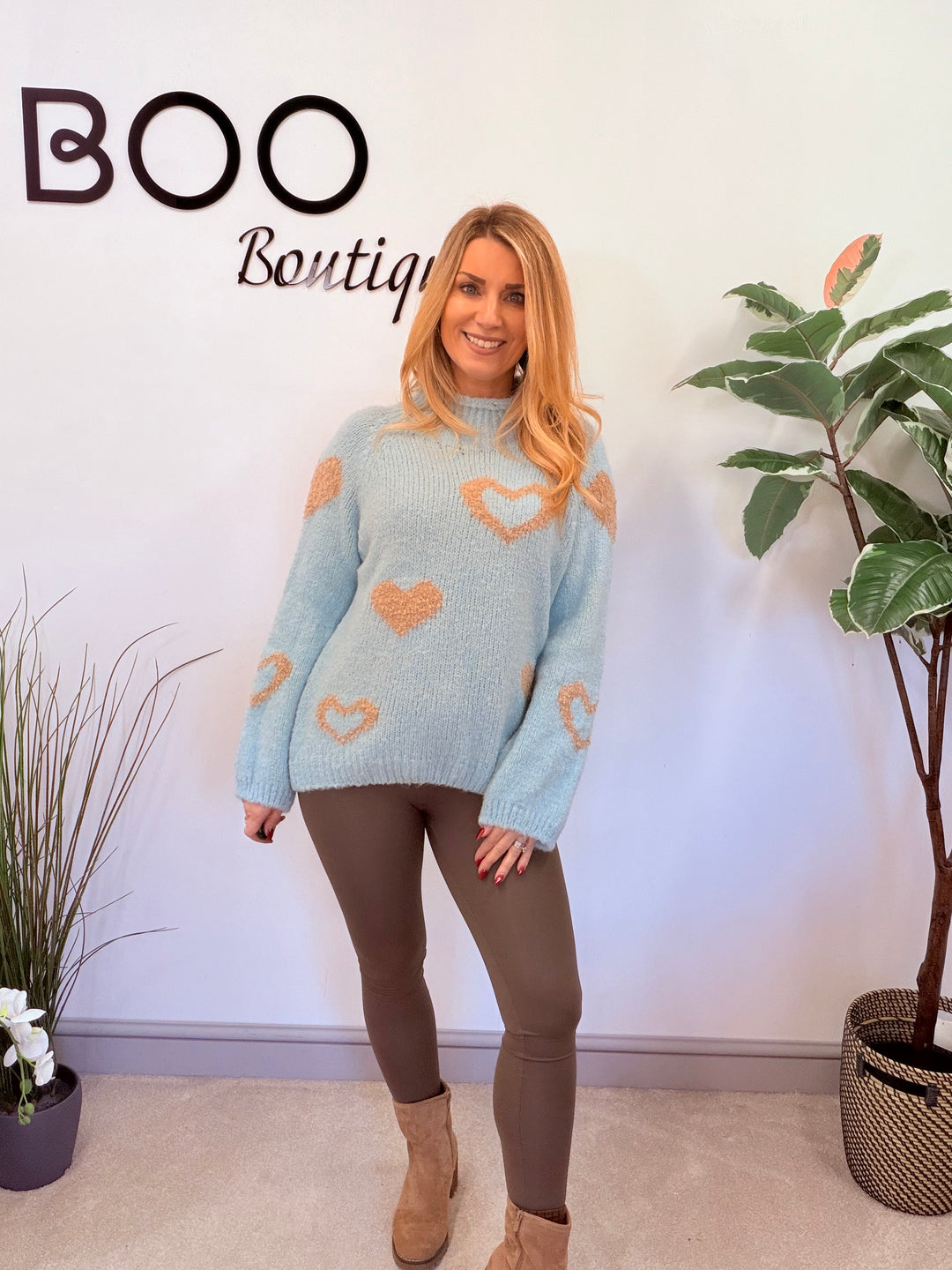 LADIES FASHION CHUNKY KNIT HEART JUMPER - PINK, BLUE, BEIGE & GREY