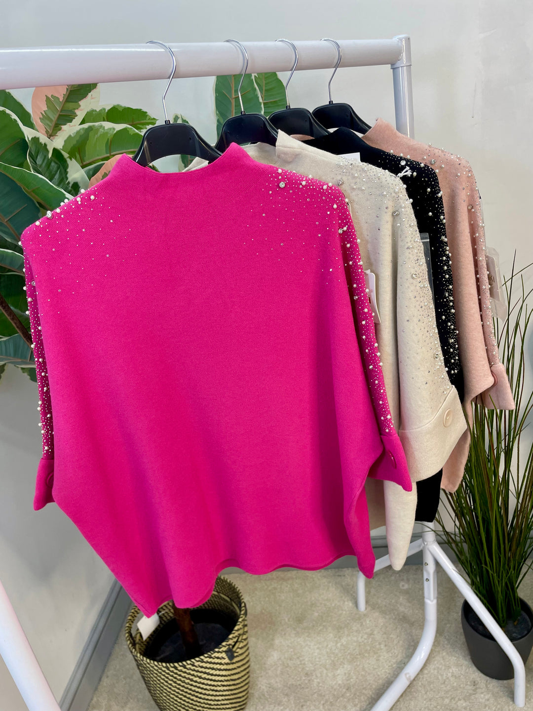 LADIES DIAMANTE SPARKLY JUMPER - FUSCHIA, PINK, BEIGE & BLACK