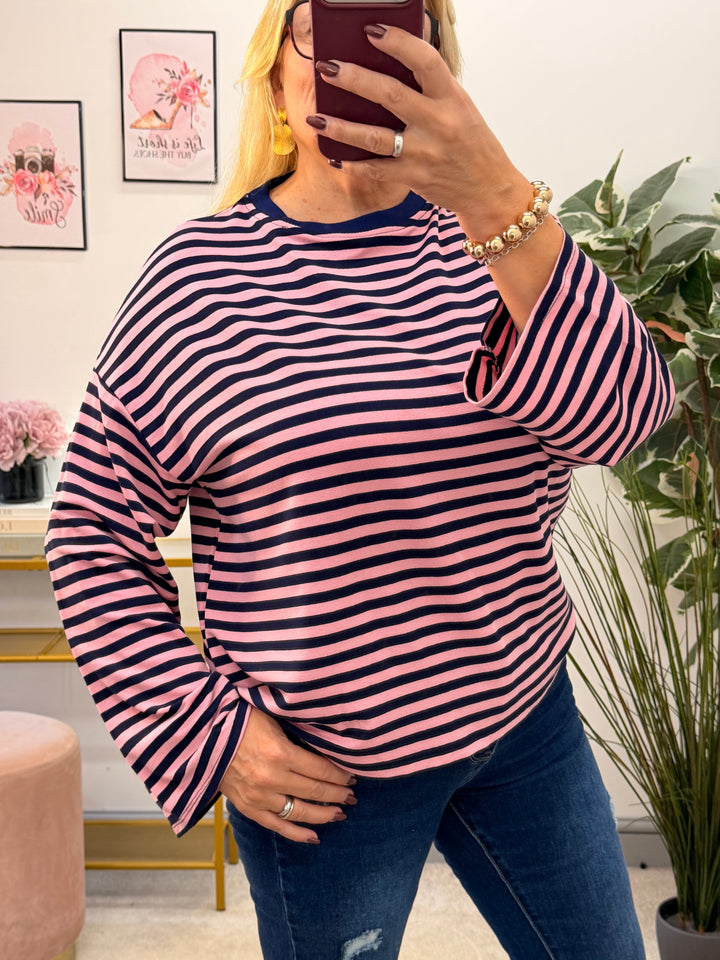 The BRONTY stripe long sleeve t shirt top - 2 colours
