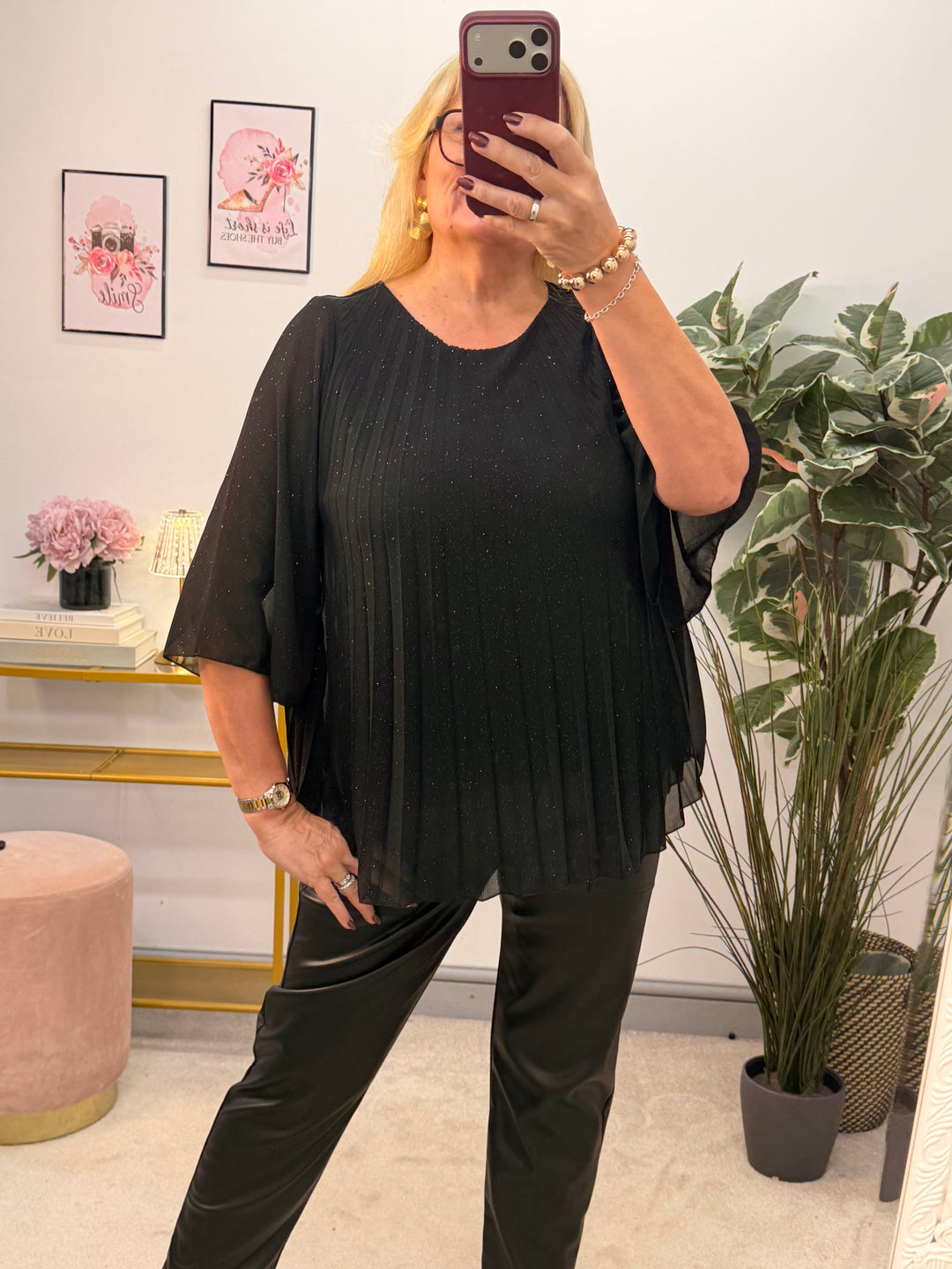 The LAUREN sparkly chiffon pleated top - 3 colours