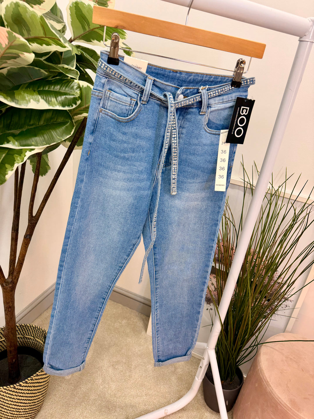 Ladies Fashion Mid Blue Denim Mom Fit Jeans