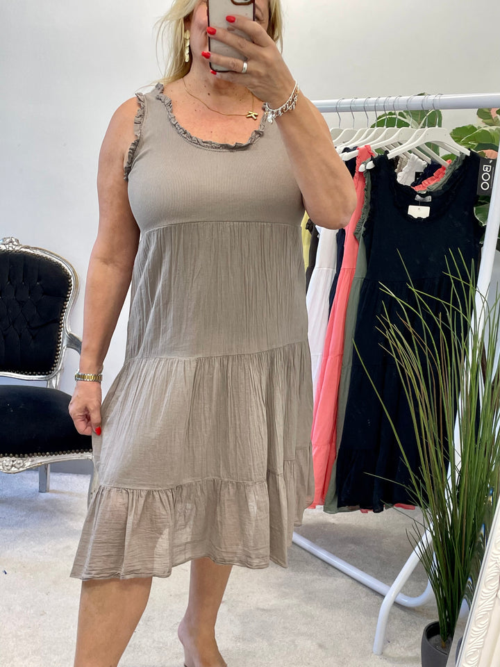 LADIES COTTON SUMMER EASY TO WEAR DRESS - YELLOW, FUSCHIA PINK, KHAKI, DARK BEIGE, BROWN, LIGHT BEIGE, WHITE, CORAL, WHITE, NAVY