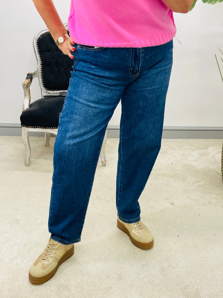 LADIES BLUE DENIM BALLOON LEG JEANS
