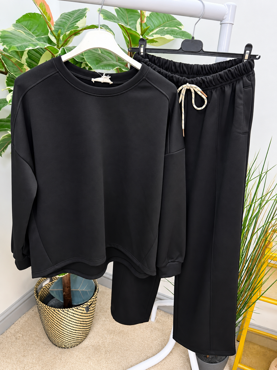 Womens fashion scuba trouser two piece co ord set - navy, black, khaki & brown
