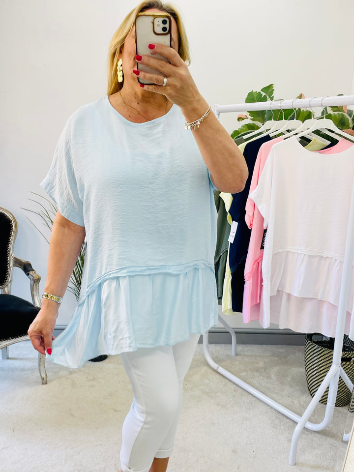 LADIES LOOSE FIT SILK EDGE LOOSE FIT SUMMER TOP - NAVY, PINK, LEMON, KHAKI, WHITE, BLUE
