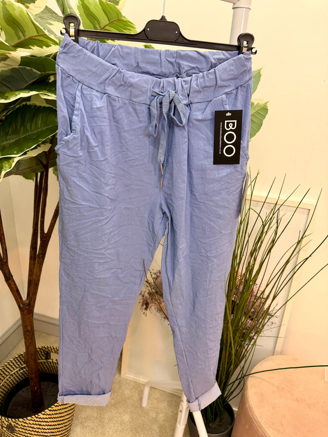 LADIES FASHION STRETCH MAGIC TROUSERS DENIM BLUE