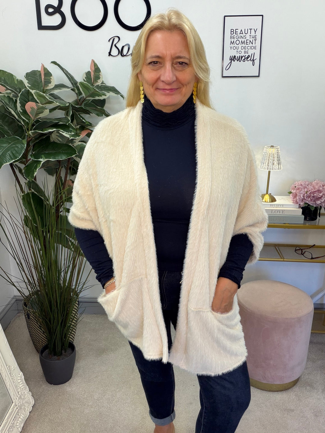 Women’s fluffy oversize cardigan - black, khaki, cream & brown