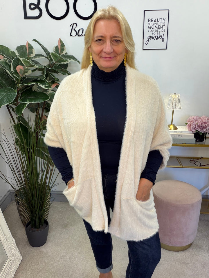 Women’s fluffy oversize cardigan - black, khaki, cream & brown