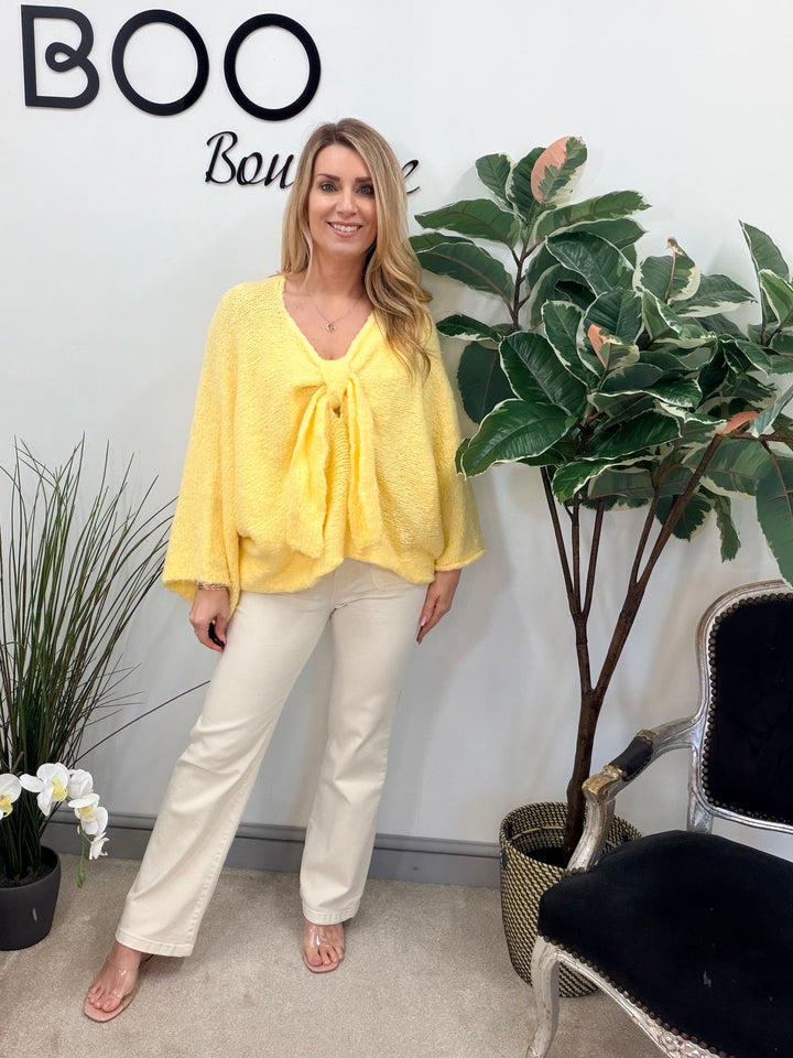 LADIES CHUNKY BOW JUMPER - PINK, MINT, LEMON, BLUE, BEIGE & GREY