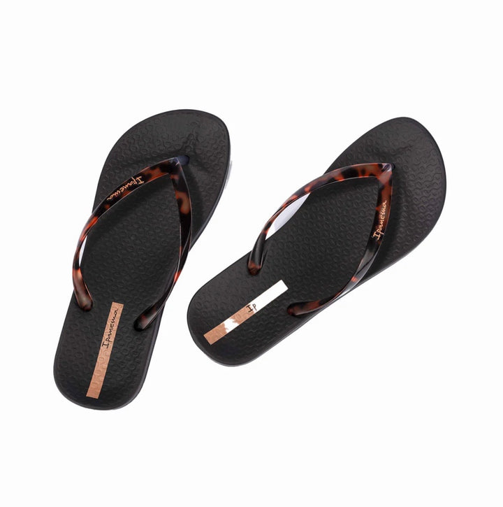 Ladies Tortoiseshell IPANEMA Flip Flop Sandals - Black & Camel
