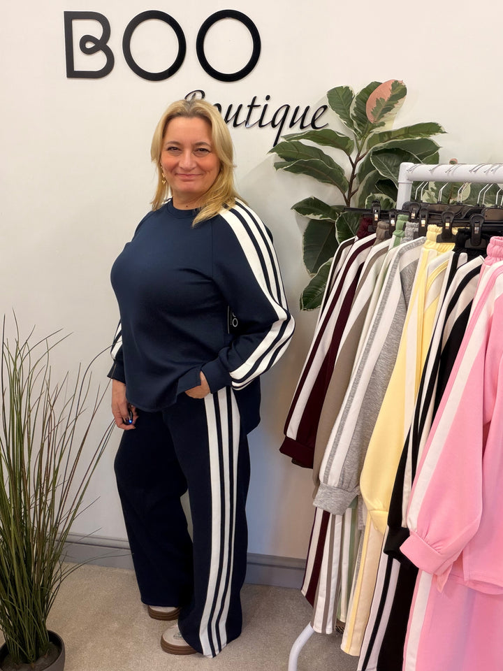 Ladies Fashion Wide Leg Tracksuit co ord set navy