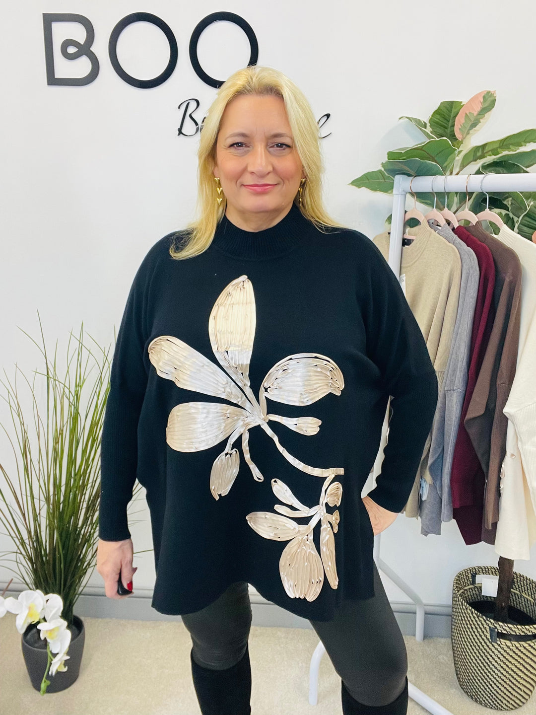 LADIES OVERSIZE LOOSE FIT JUMPER SWEATER BLACK