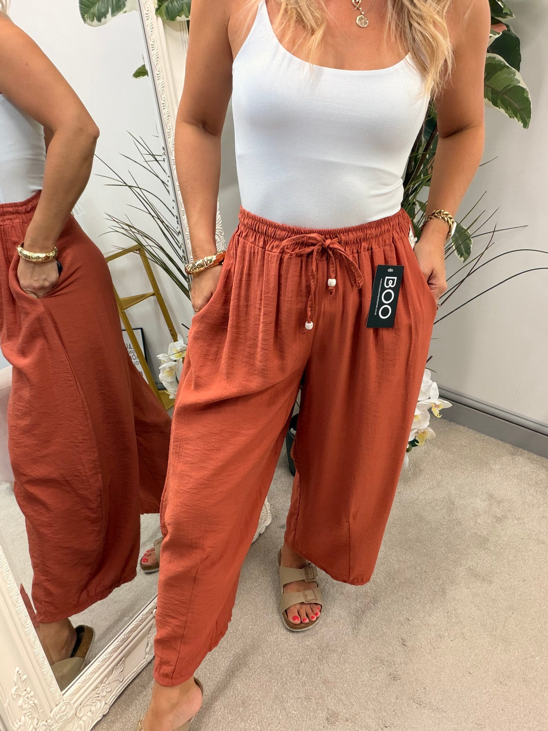 Ladies Fashion Balloon Leg Loose Trousers - Rust, Black, Khaki, Brown & Beige