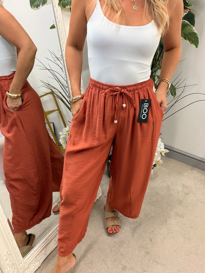 Ladies Fashion Balloon Leg Loose Trousers - Rust, Black, Khaki, Brown & Beige