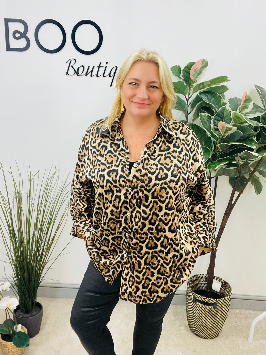 LADIES SPARKLY LEOPARD ANIMAL PRINT SHIRT BLOUSE