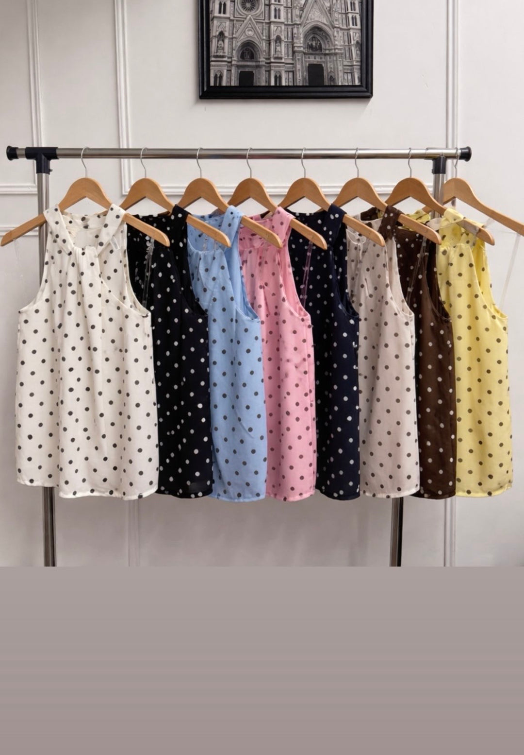 Ladies Fashion Polka Dot High Neck Top 