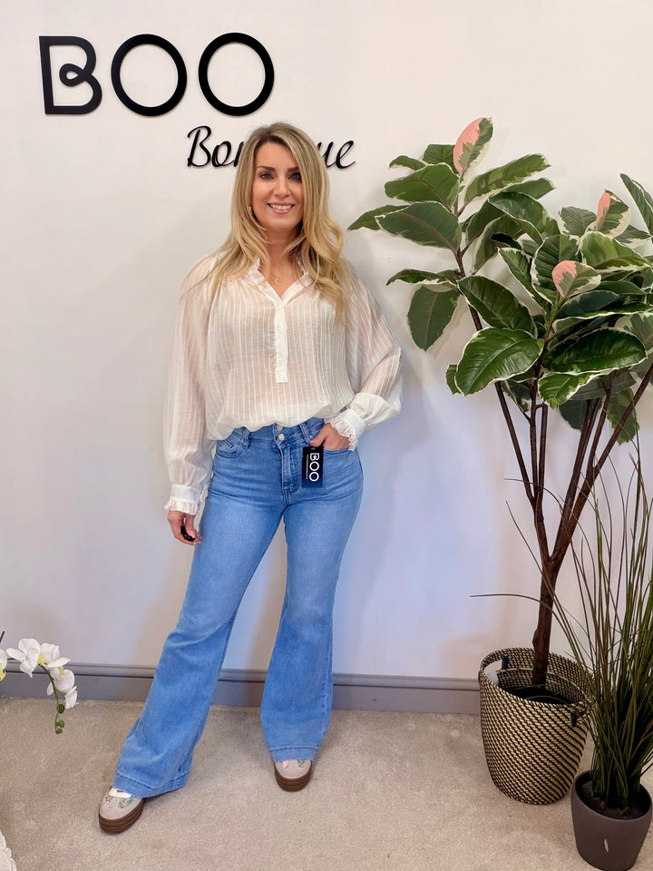 Ladies Fashion Stripe Shirt Blouse - Pink, Blue, Beige, White, yellow