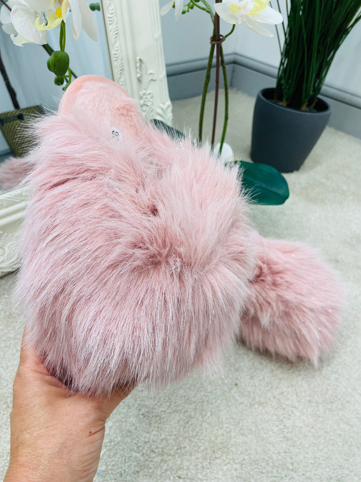 LADIES FAUX FUR SLIDER SLIPPERS