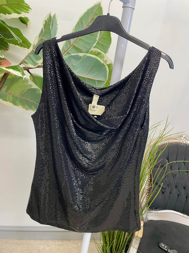 LADIES SEQUIN VEST TOP - BLACK, PURPLE, RED, GOLD, SILVER