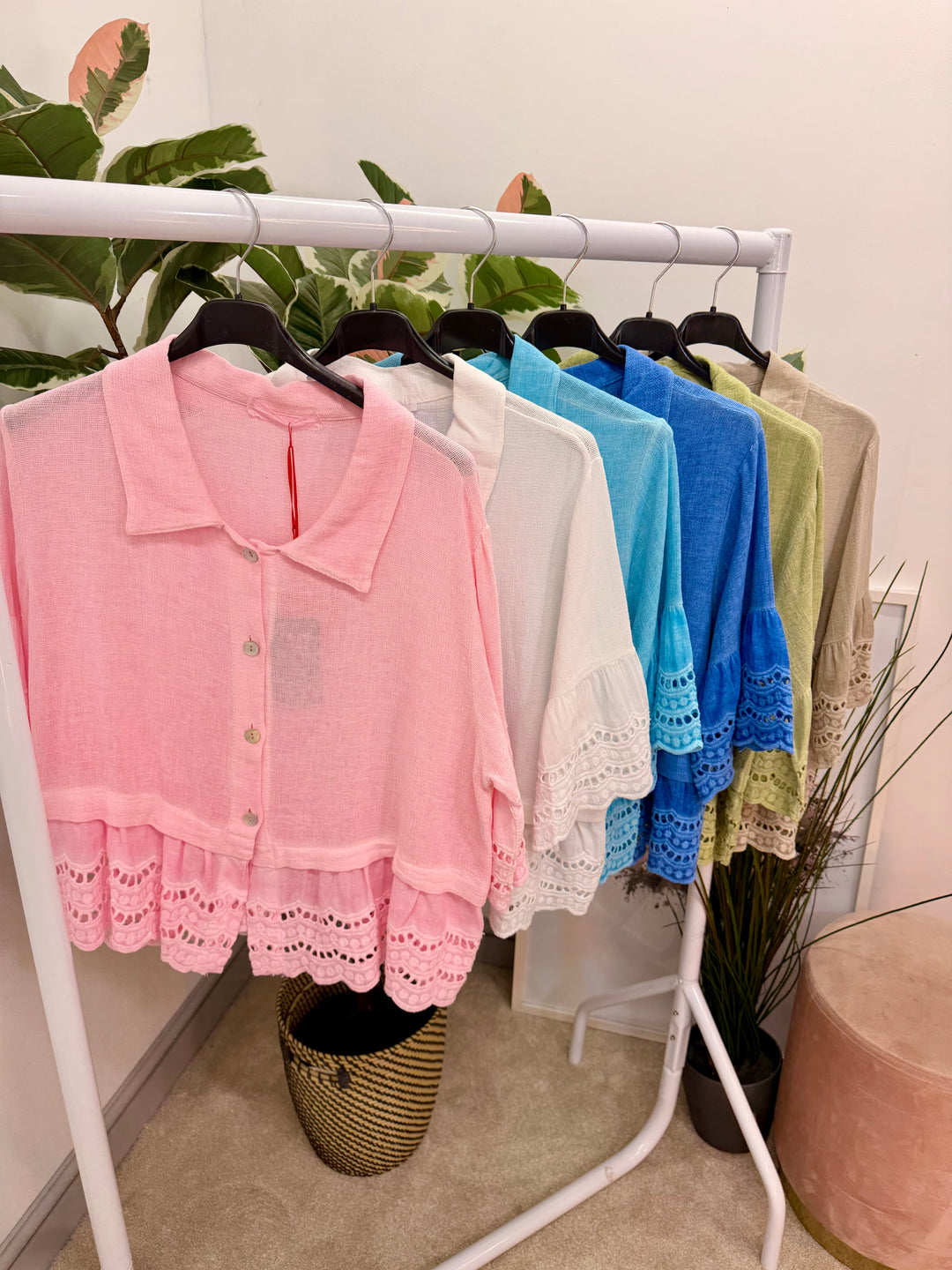 Ladies Fashion Broderie Anglaise Teabag Linen Top