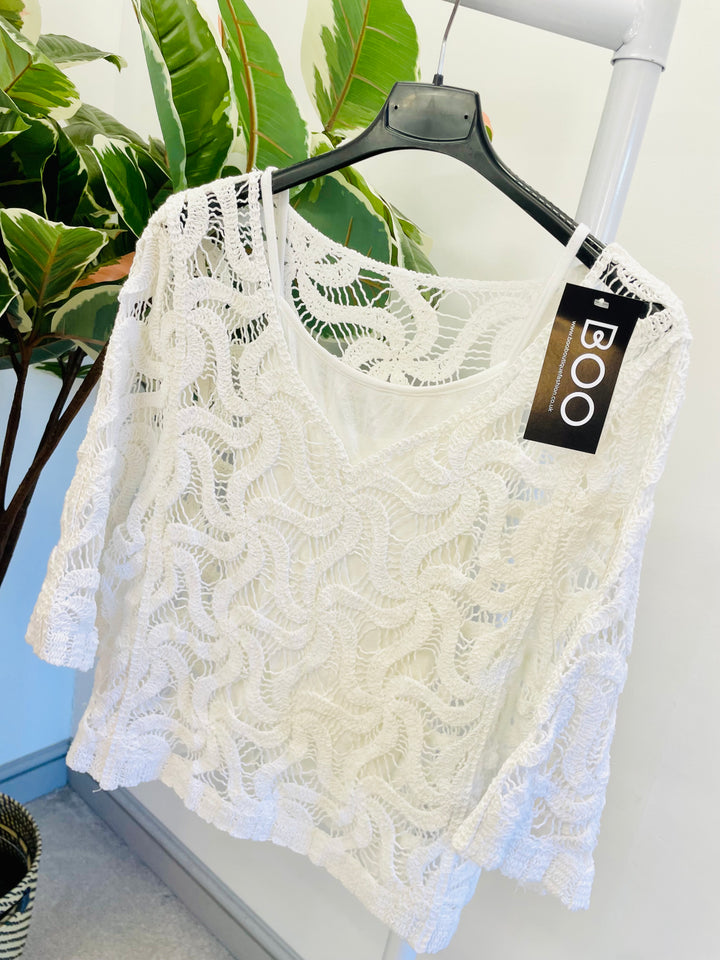 LADIES WOMENS CROCHET TOP - PINK, WHITE, BLACK, MINT, BLUE, YELLOW & MINT