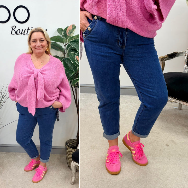 LADIES FASHION MOM FIT DARK BLUE DENIM JEANS