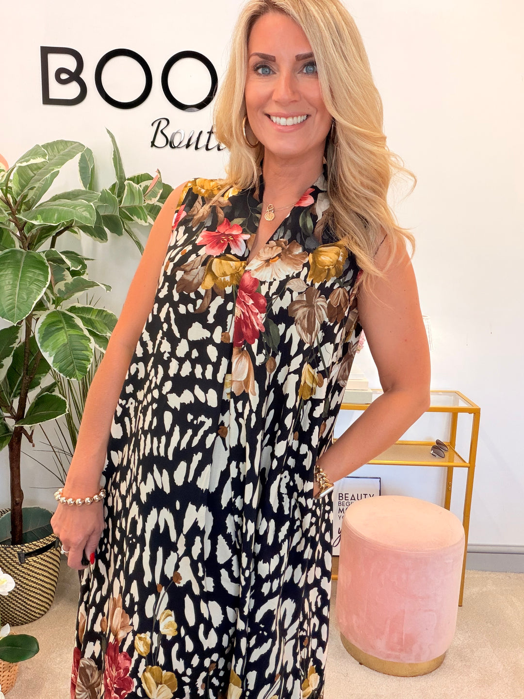 Ladies Animal Print Summer Maxi Dress - Black, White