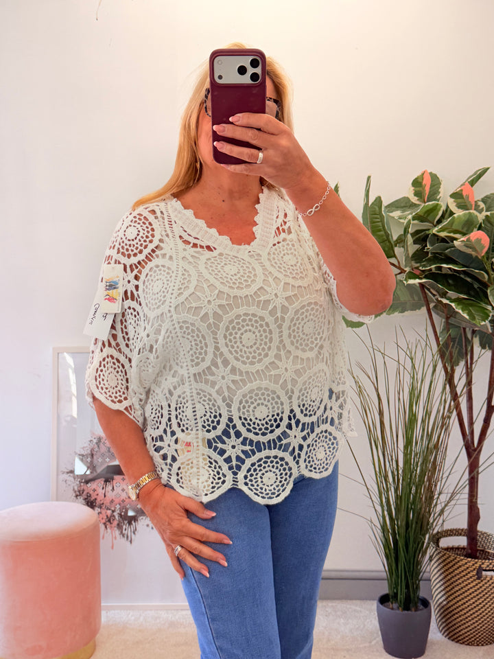 Ladies Fashion Crochet Top - White, Coral, Black, Pink