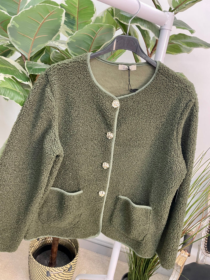 LADIES BOUCLE BOLERO JACKET - CREAM, BEIGE, BLACK, BROWN, KHAKI