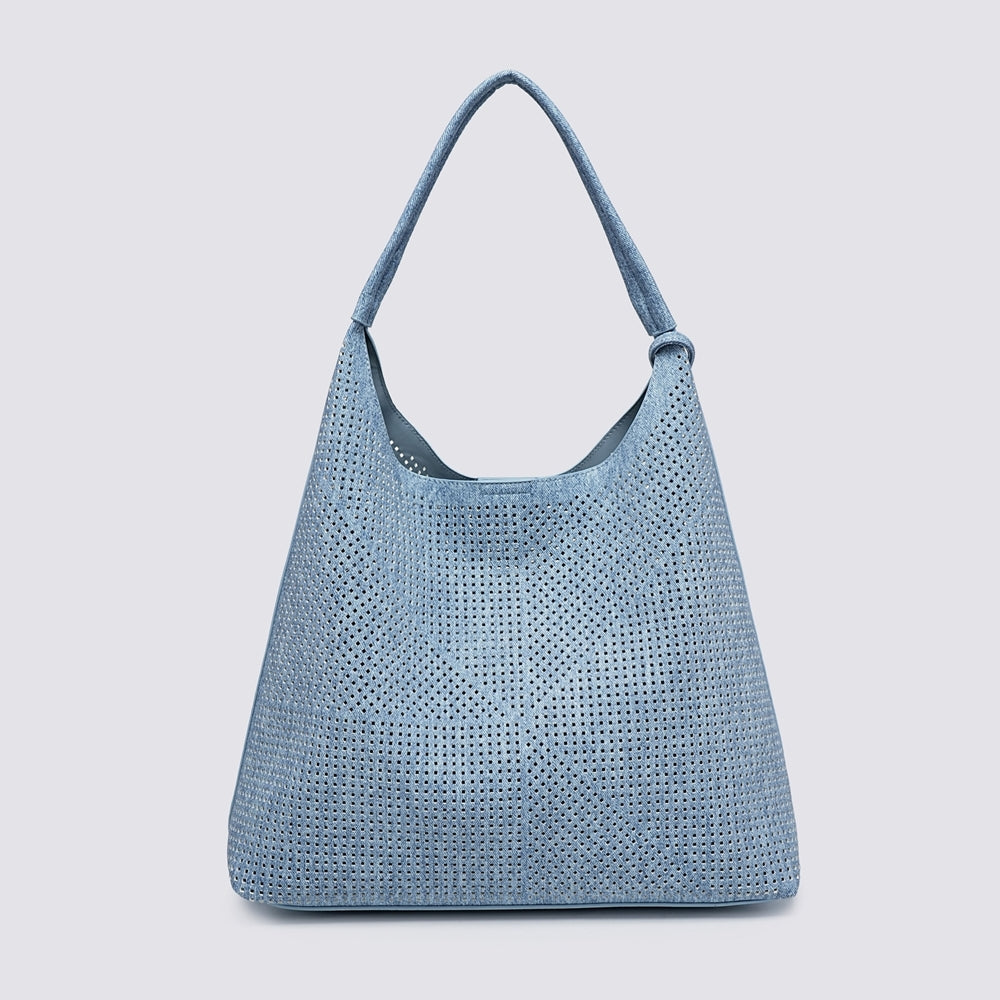 The ZOE slouch bag - blue and white