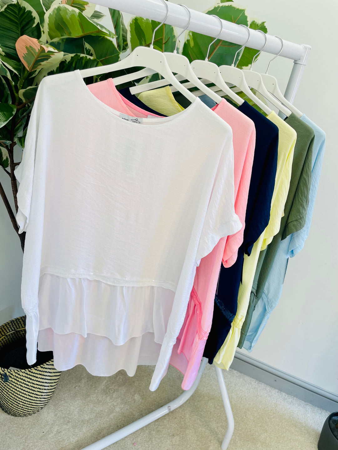LADIES LOOSE FIT SILK EDGE LOOSE FIT SUMMER TOP - NAVY, PINK, LEMON, KHAKI, WHITE, BLUE
