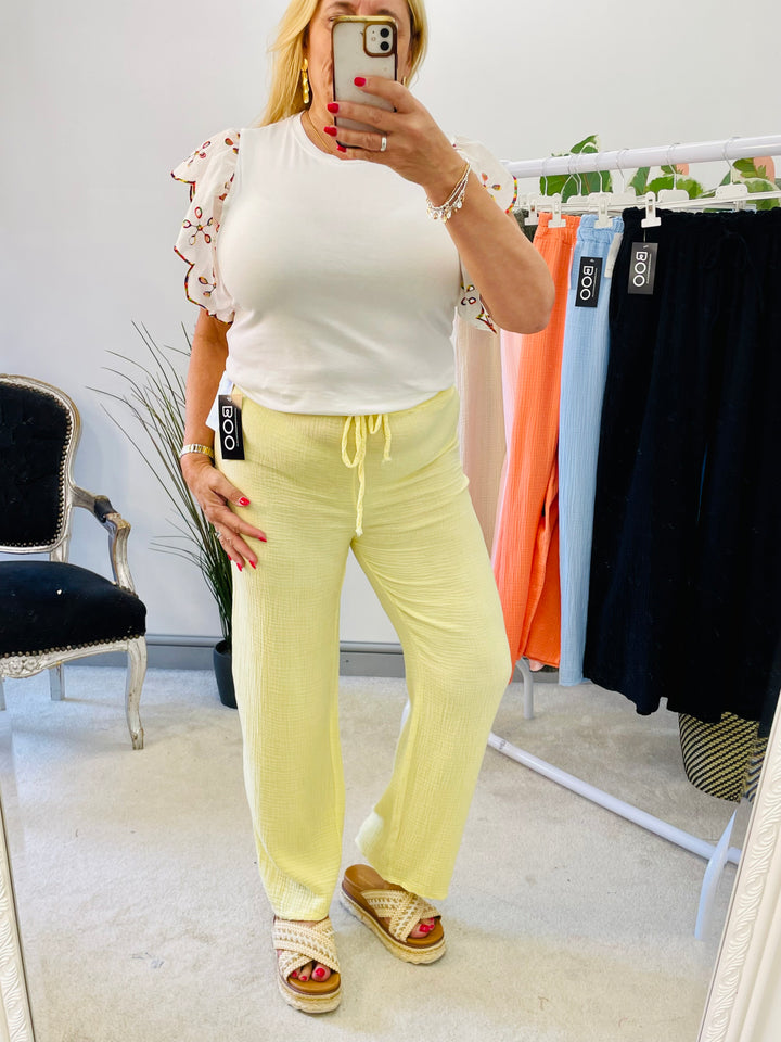 LADIES SUMMER CHEESECLOTH WIDE LEG PALAZZO TROUSERS