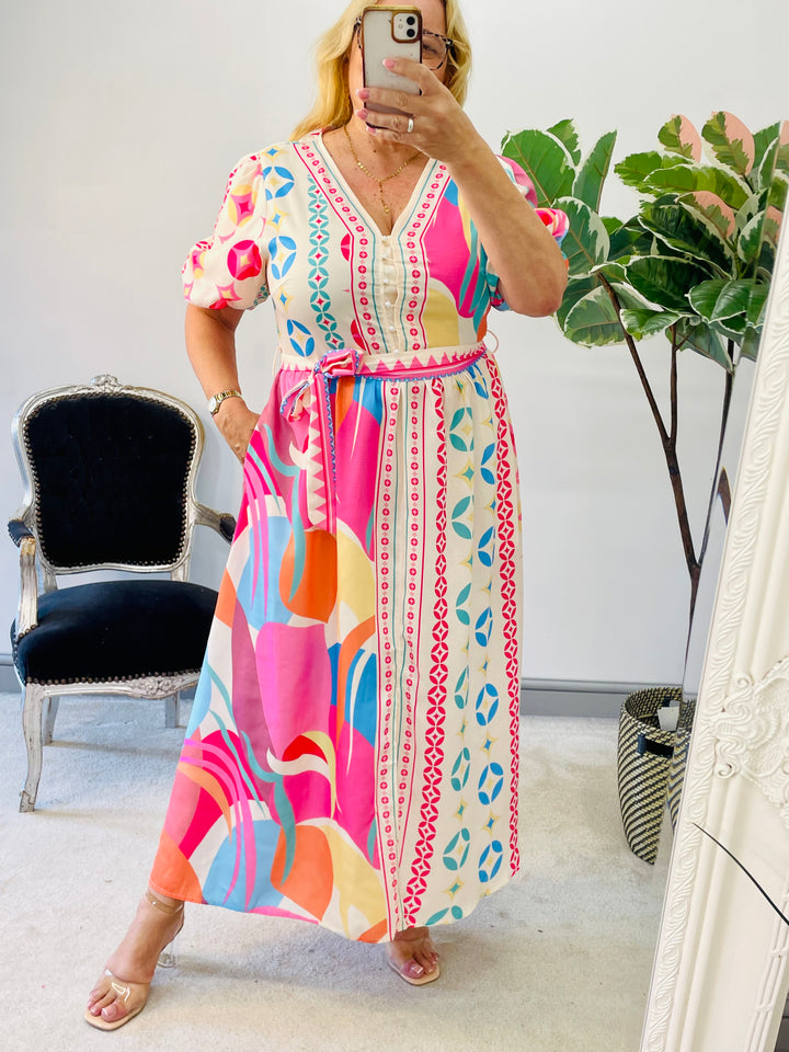 LADIES PINK BLUE SUMMER MAXI HOLIDAY EVENT DRESS
