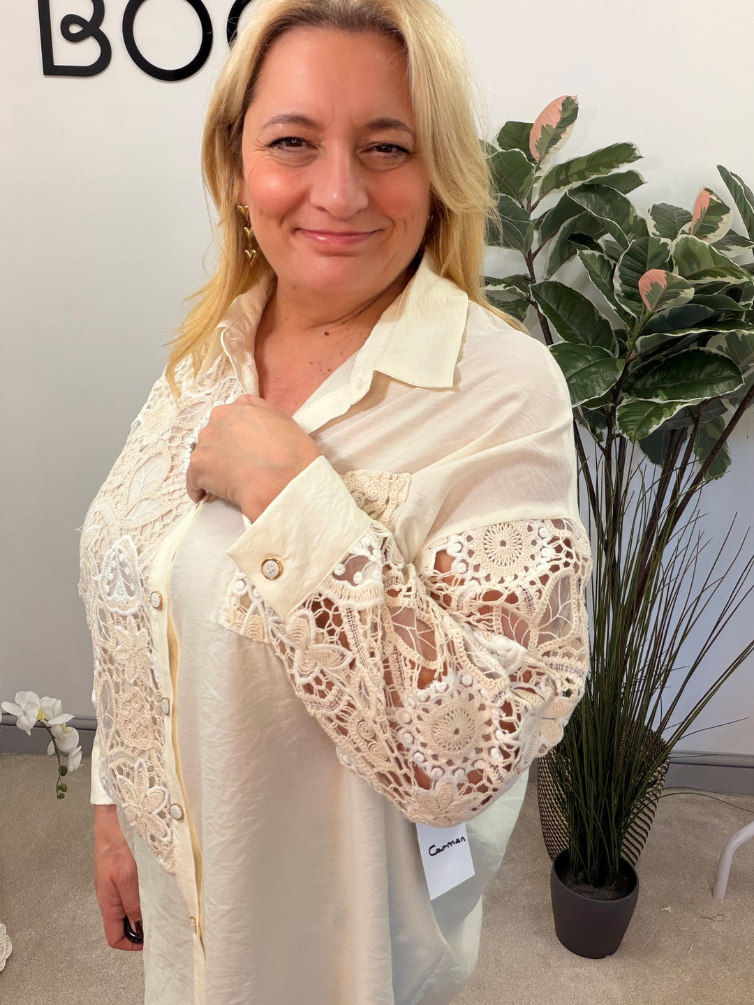 LADIES CREAM LACE CROCHET FASHION SHIRT BLOUSE