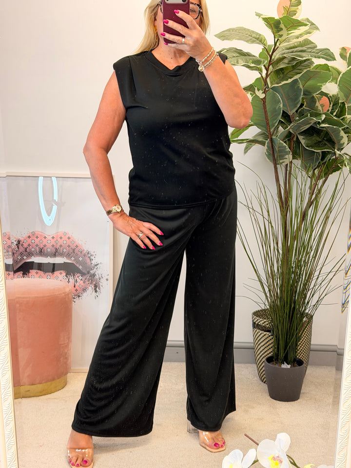 Ladies Stretch Non Crease Wide Leg Trouser Co Ord - Black, Beige, Khaki, Wine, Denim, White
