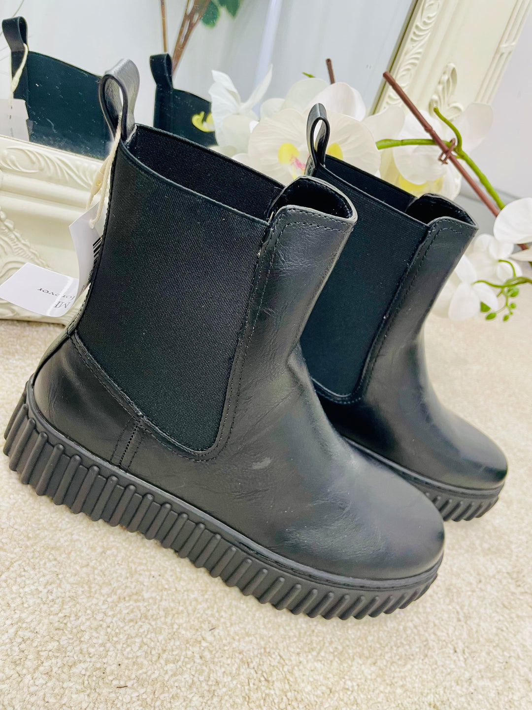 LADIES BLACK CHUNKY FLATFORM ANKLE BOOTS