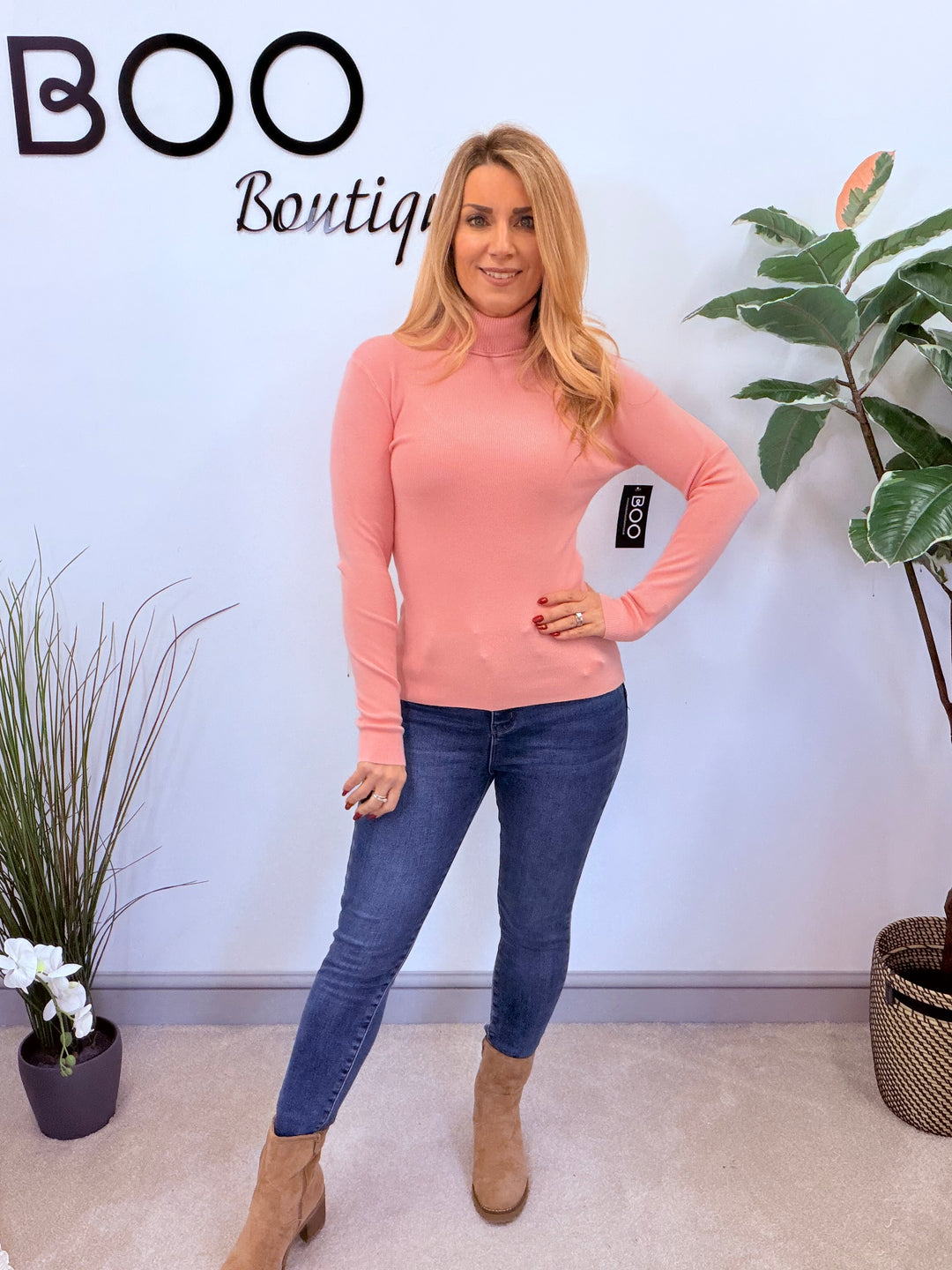 LADIES FASHION ROLL NECK JUMPER - BLACK, WHITE, LEMON, PINK, BLUE, BROWN & BEIGE