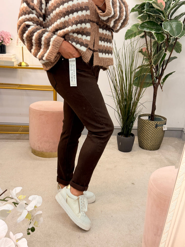 Ladies Fashion Brown Mom Fit Skinny Jeans - sizes 6 to 14