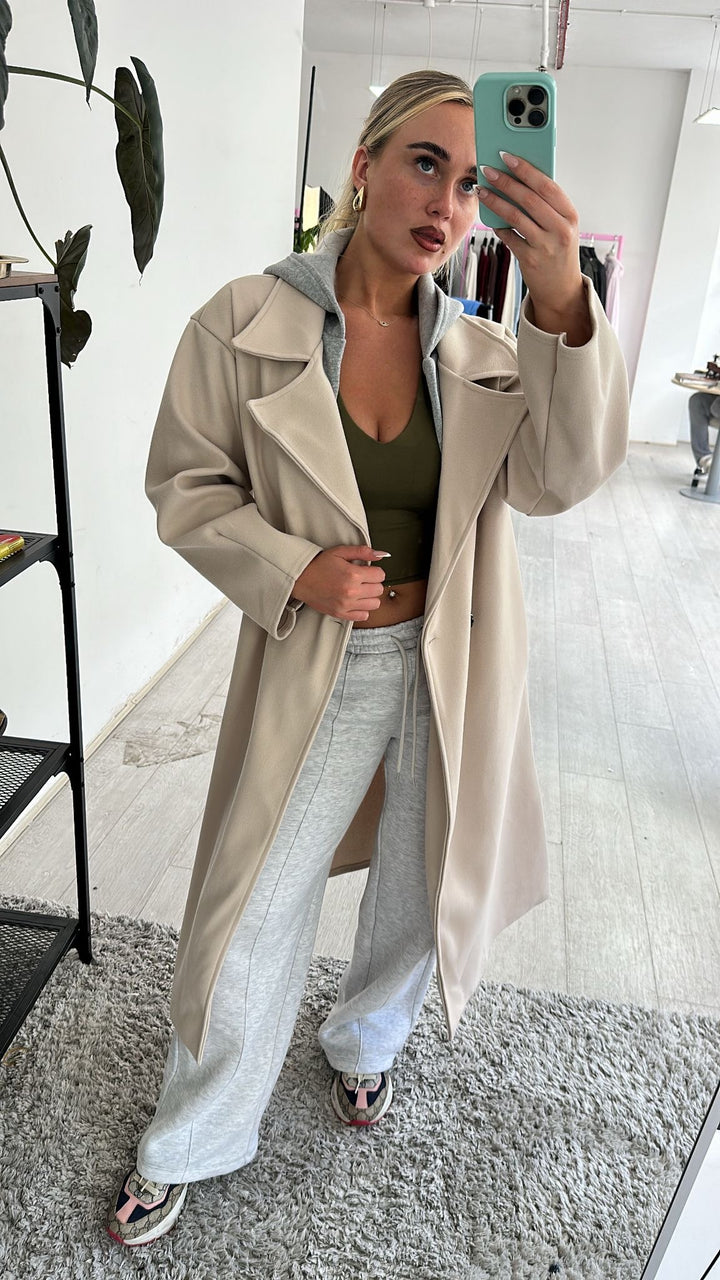LADIES HOODIE DUSTER COAT - BLACK, BROWN & BEIGE