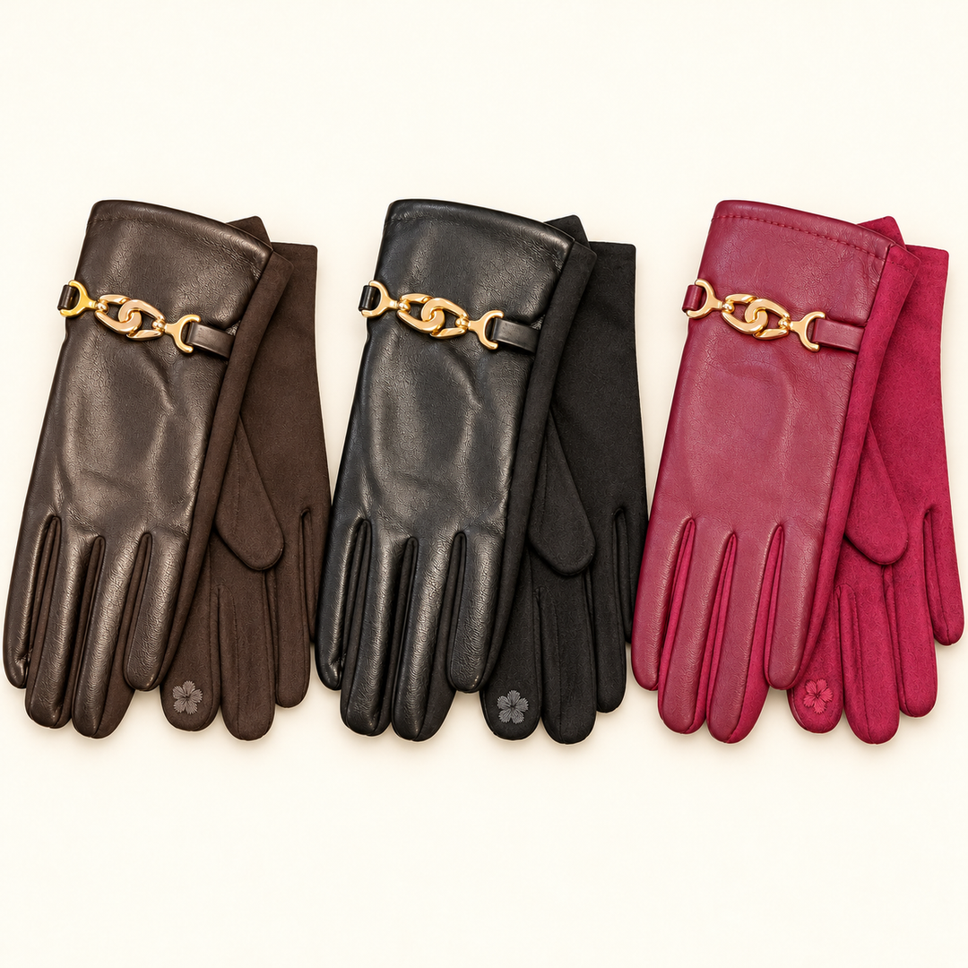 Womens Faux Leather Smart Gloves - Black, Wine & Brown