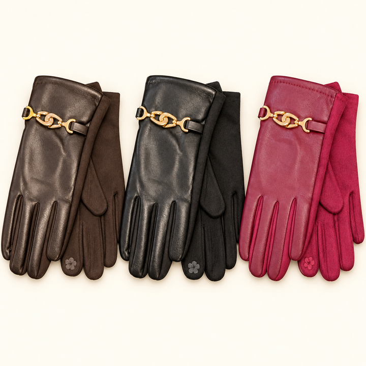 Womens Faux Leather Smart Gloves - Black, Wine & Brown