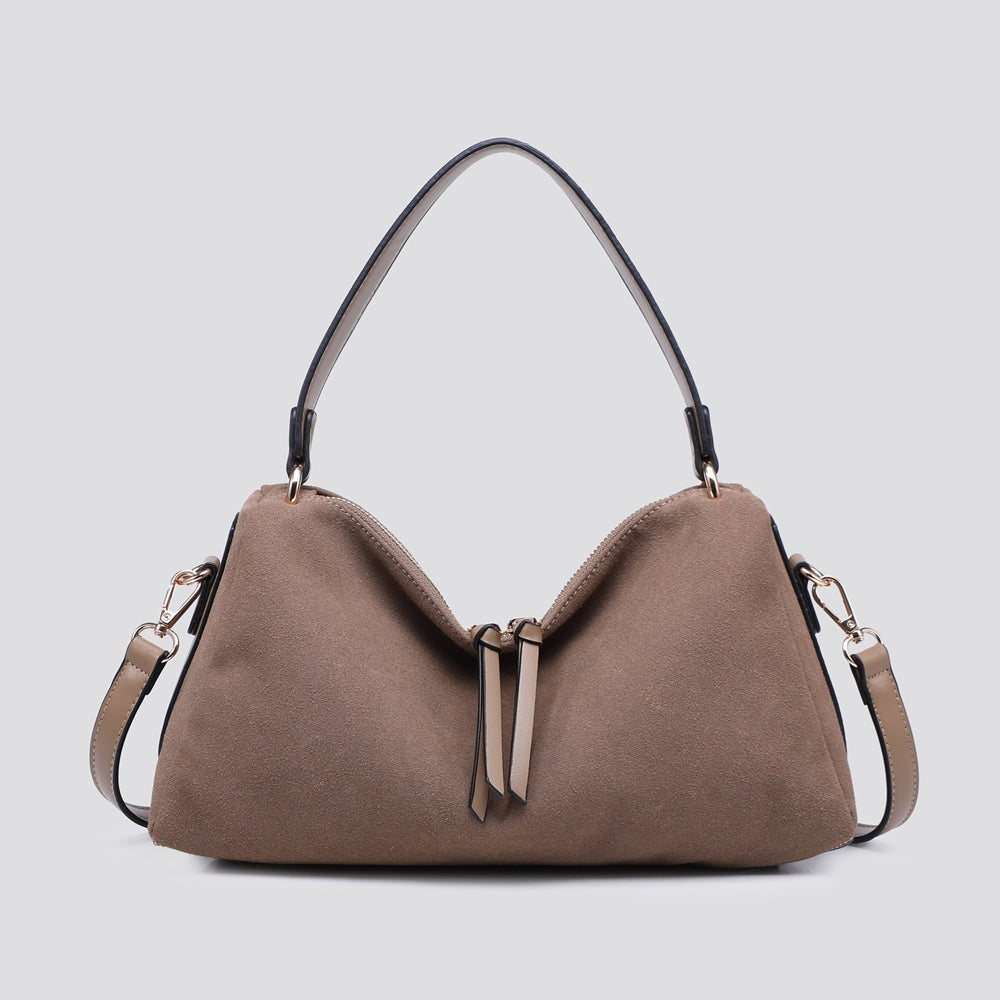 LADIES FASHION FAUX SUEDE HAND BAG - BLACK, BROWN, COFFEE MOCHA