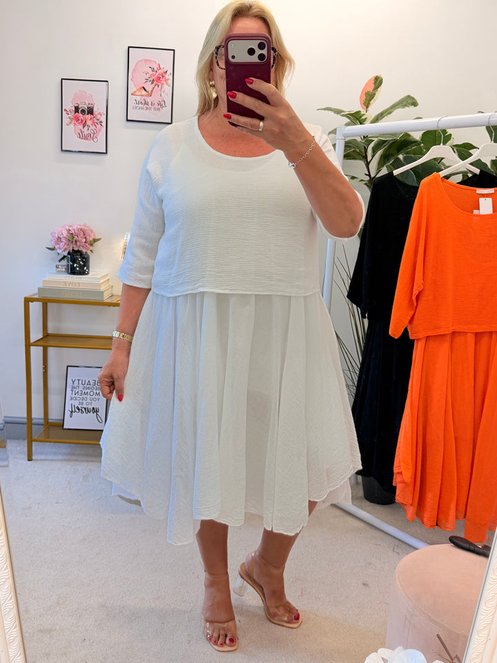 Ladies Cotton Summer Dress & Top Co Ord - White, Black, Orange