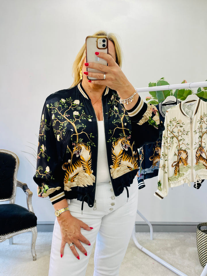 LADIES SATIN SUMMER BOMBER JACKET - BLACK, NAVY, BEIGE