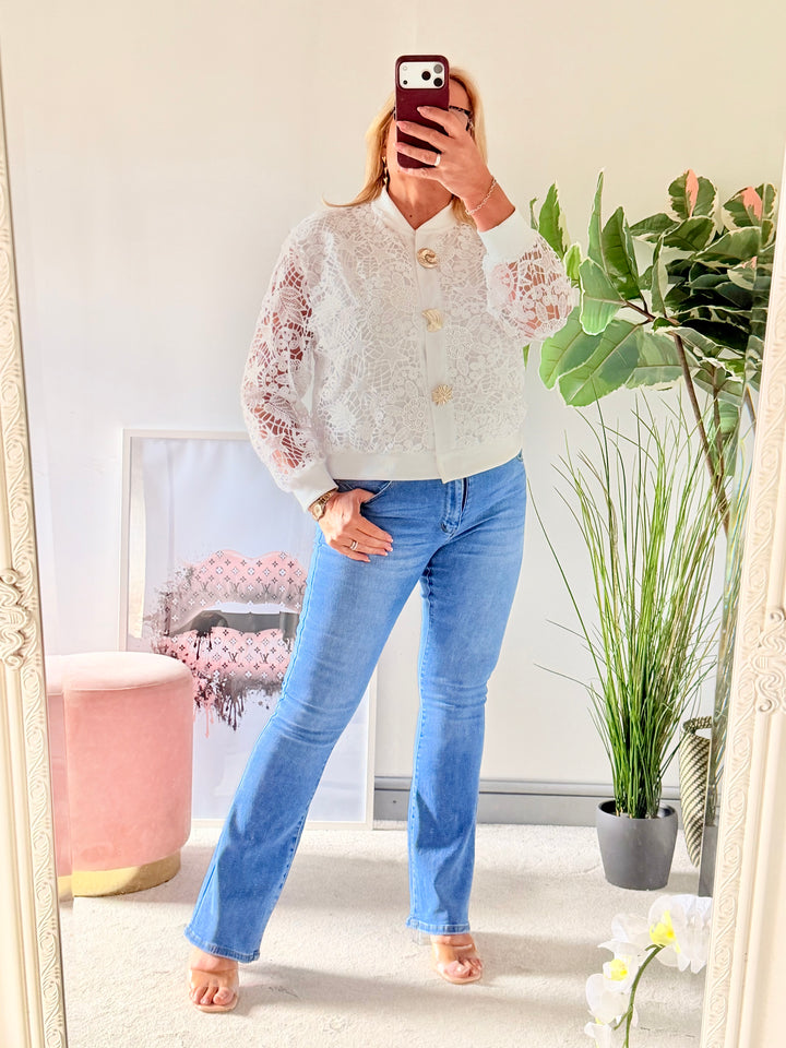 Ladies Fashion Blue Flared Leg High Waist Jeans