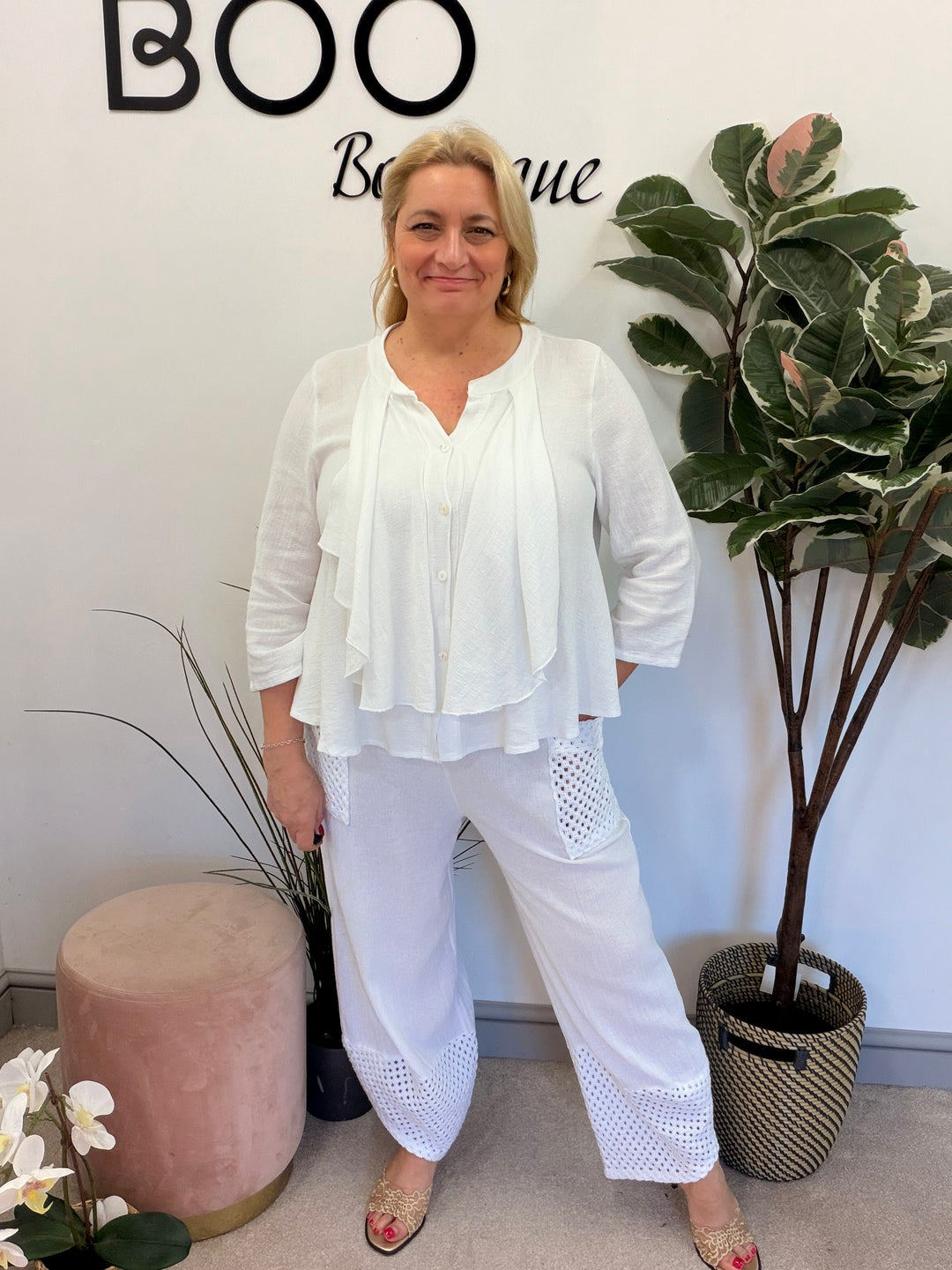 Ladies Fashion Waterfall Teabag Linen Top - lime, blue, turquoise, white, beige